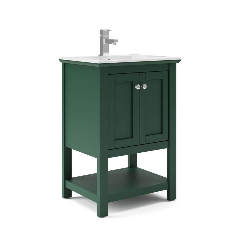 Manchester 24" Dark Green Freestanding Single Sink Vanity with White Ceramic Top