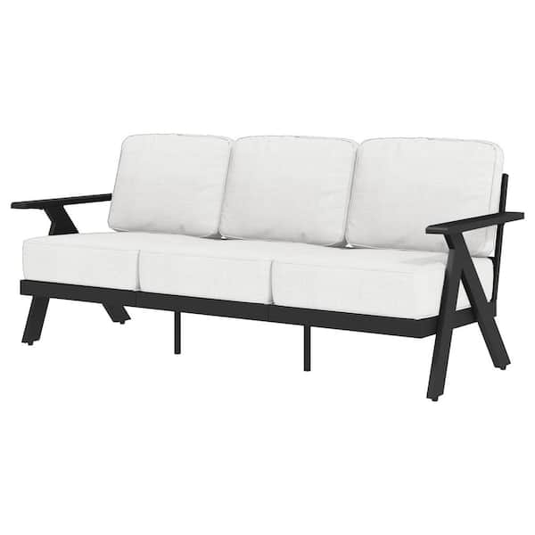 Black 1-Piece Aluminum Frame Outdoor Couch with Beige Cushions ，Weather-Resistant Patio Sofa for Garden or Porch