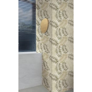 Beige and Grey Jungle Leaf Print Non-Woven Paper Non-Pasted Textured Wallpaper 57 sq. ft.