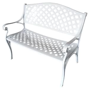 Outdoor White Aluminum Modern Patio Bench Loveseat