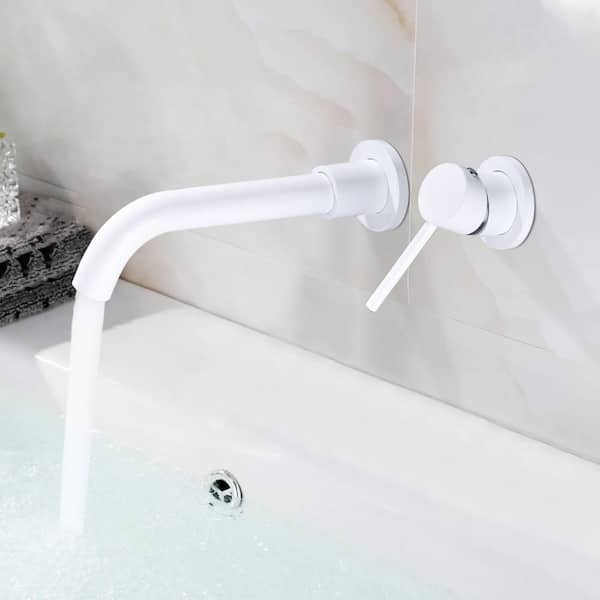 Satico Modern Single-Handle Wall Mount Bathroom Faucet in White