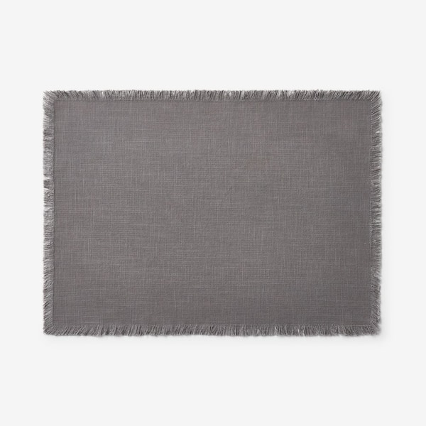The Company Store Company Cotton Solid Fringe 20 in. x 14 in. Stone Placemat (Set of 4)