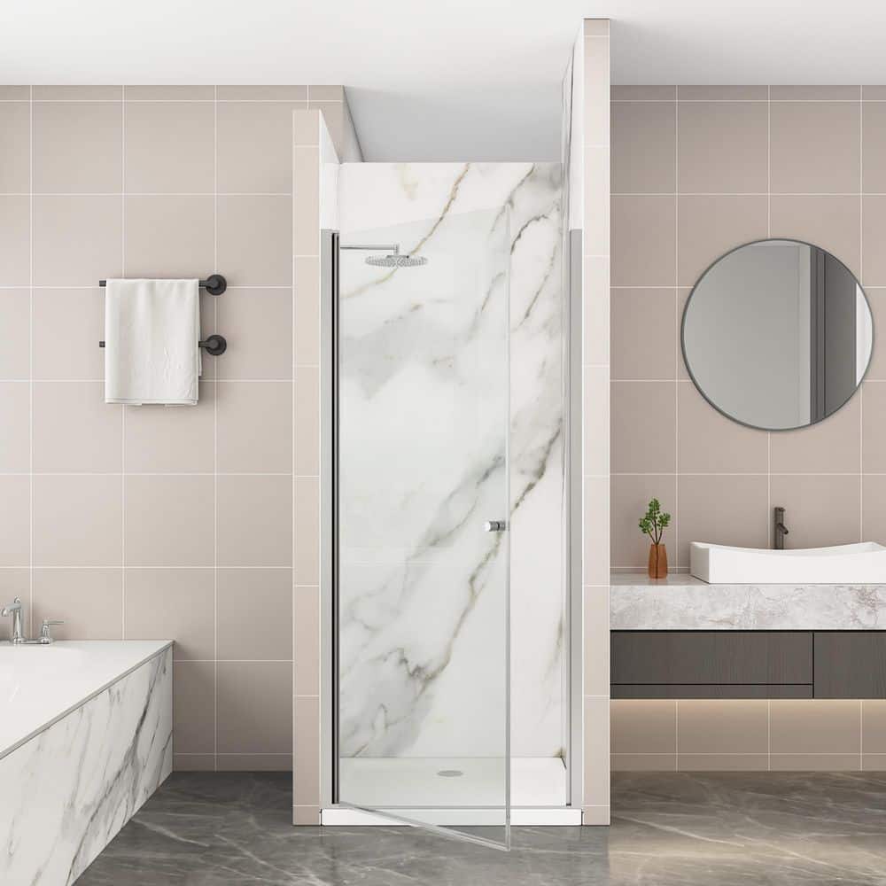 34 - 36 in. W x 72 in. H Pivot Frameless Shower Door in Chrome Finish with Clear Glass price history on PriceWatchPro