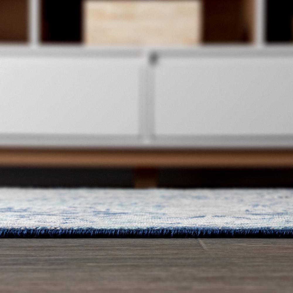 Navy and Light Grey Persian-Style Synthetic Area Rug