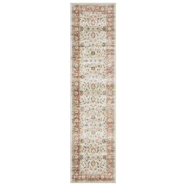 AVERLEY HOME Summit Ivory/Rust 2 ft. x 8 ft. Traditional Oriental Border Polyester Machine Washable Indoor Runner Area Rug