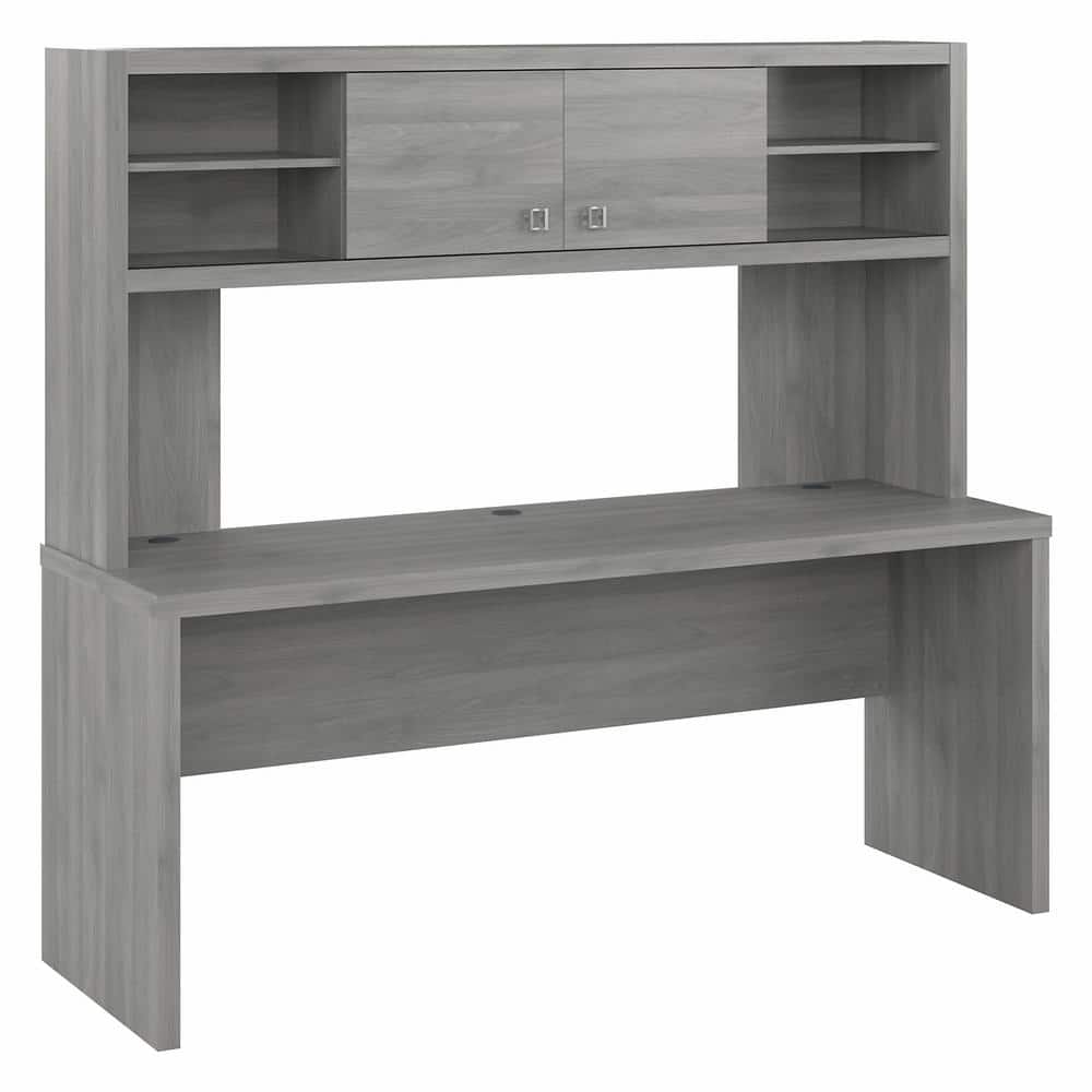 Modern Gray 72" Wood Desk with Hutch and Filing Cabinet