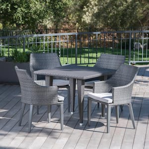 Lenox 29 in. Grey 5-Piece Metal Square Outdoor Dining Set with Light Grey Cushions