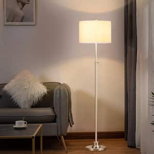 63.5 in. Brushed Nickel Adjustable Standard Floor Lamp with White Linen Shade