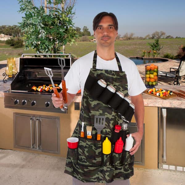 EZ Drinker Grill Master Grill Apron Holds Beverages and Tools in Camouflage