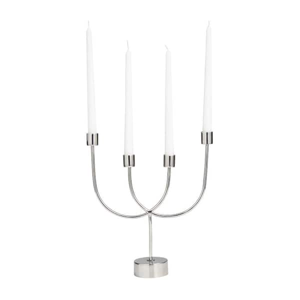 Novogratz 13 in. Silver Stainless Steel Overlapping U-Shaped Candelabra with Round Elevated Base