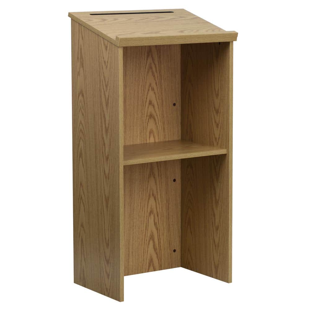 Oak Wood Stand-Up Lectern with Adjustable Shelf