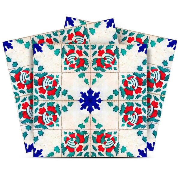 MI ALMA Gold, Red, White and Steel Blue V46 7 in. x 7 in. Vinyl Peel and Stick Tile (24 Tiles, 8.17 sq. ft./Pack)