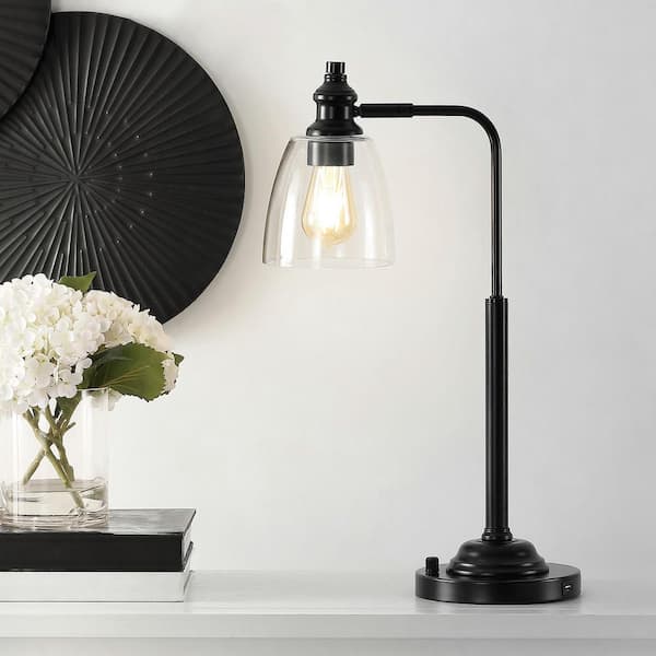 Rino 23 in. Black Table Lamp with White Shade