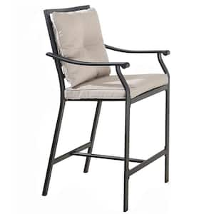 Metal Outdoor Bar Stool with Beige Cushion (2-Pack)