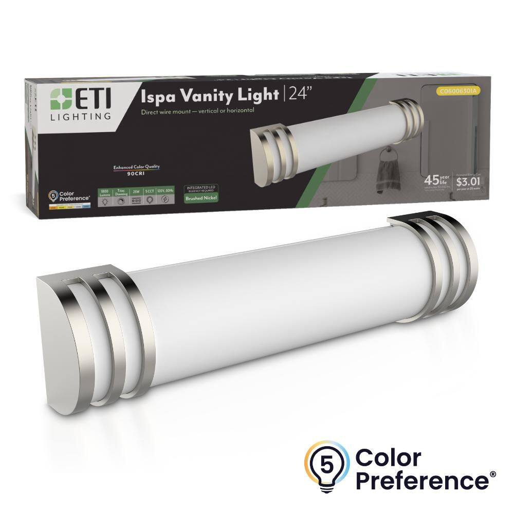 24 in. ISPA 1-Light Brushed Nickel LED Vanity Lighting Fixture 2700K-5000K 25-Watt 1800 Lumens Dimmable Modern price history on PriceWatchPro