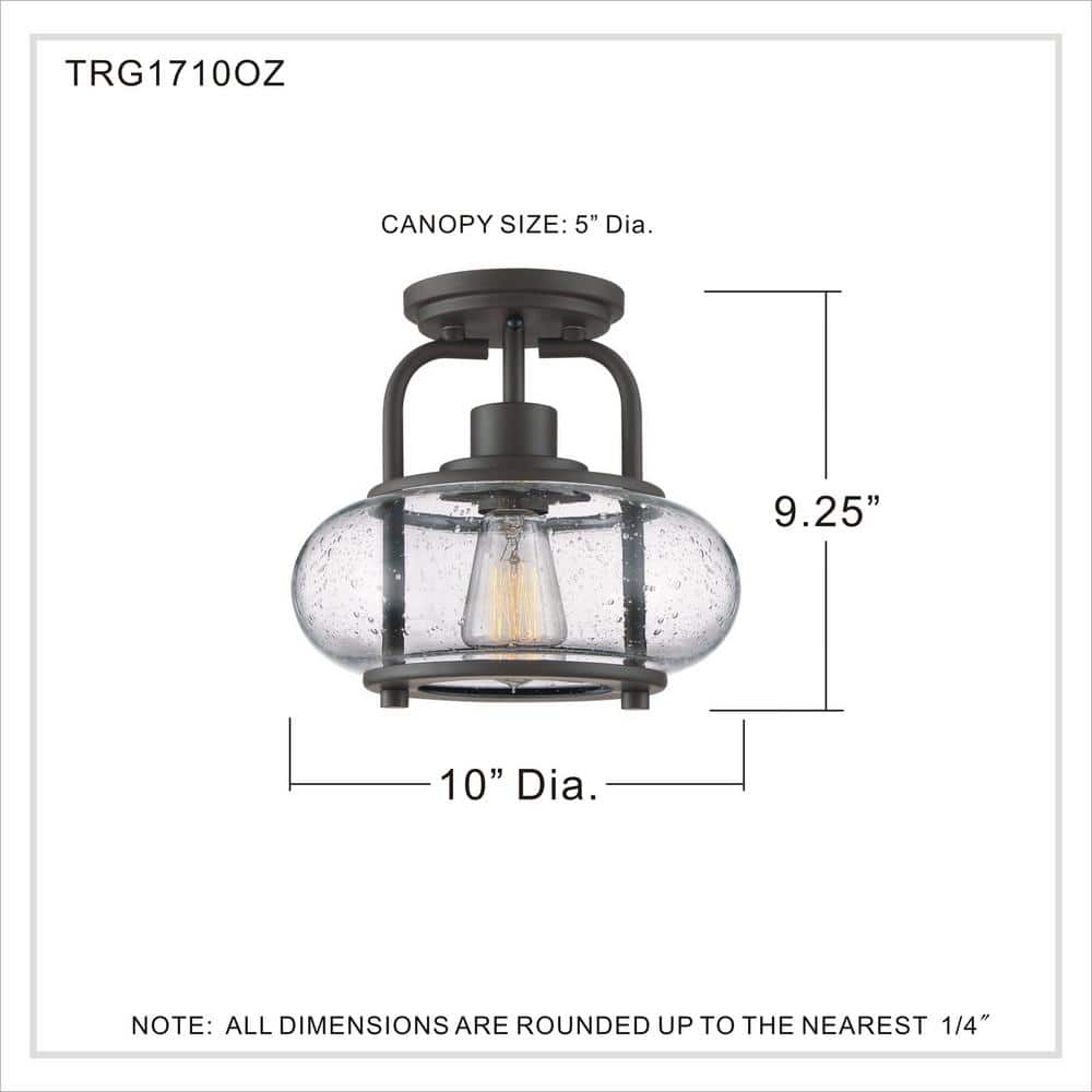 Old Bronze and Glass Semi-Flush Mount Light Fixture