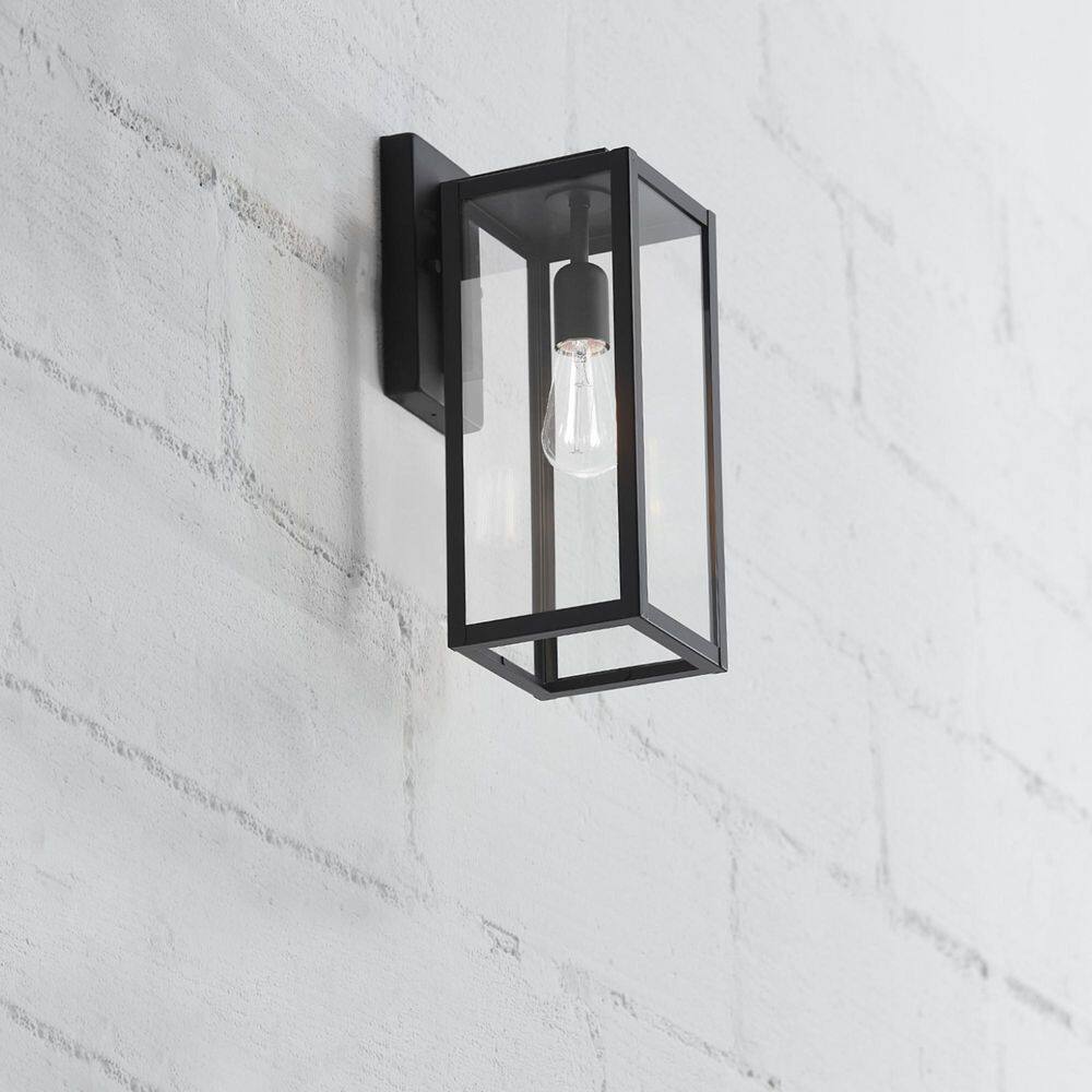 Matte Black Farmhouse Outdoor Wall Lantern with Clear Glass Shade