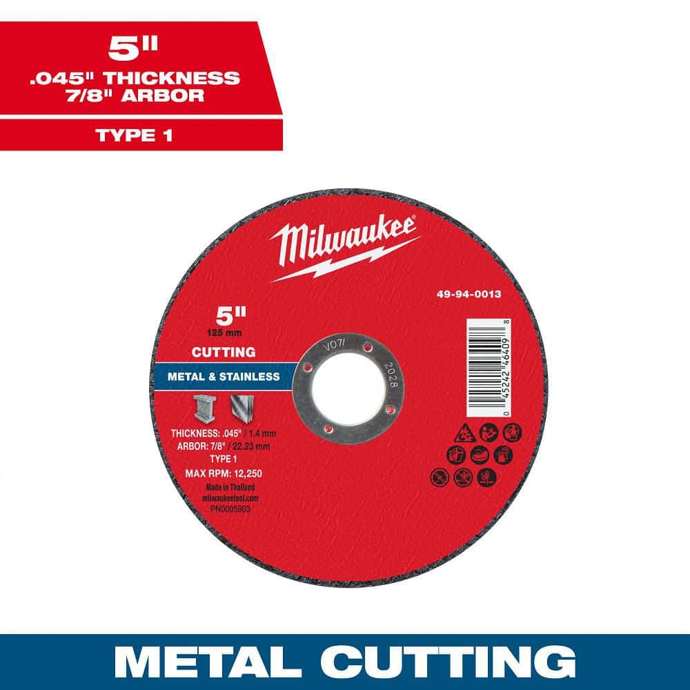 Milwaukee 5 in. x. 045 in. x 7/8 in. Metal Cut Off Wheel-Type 1 49