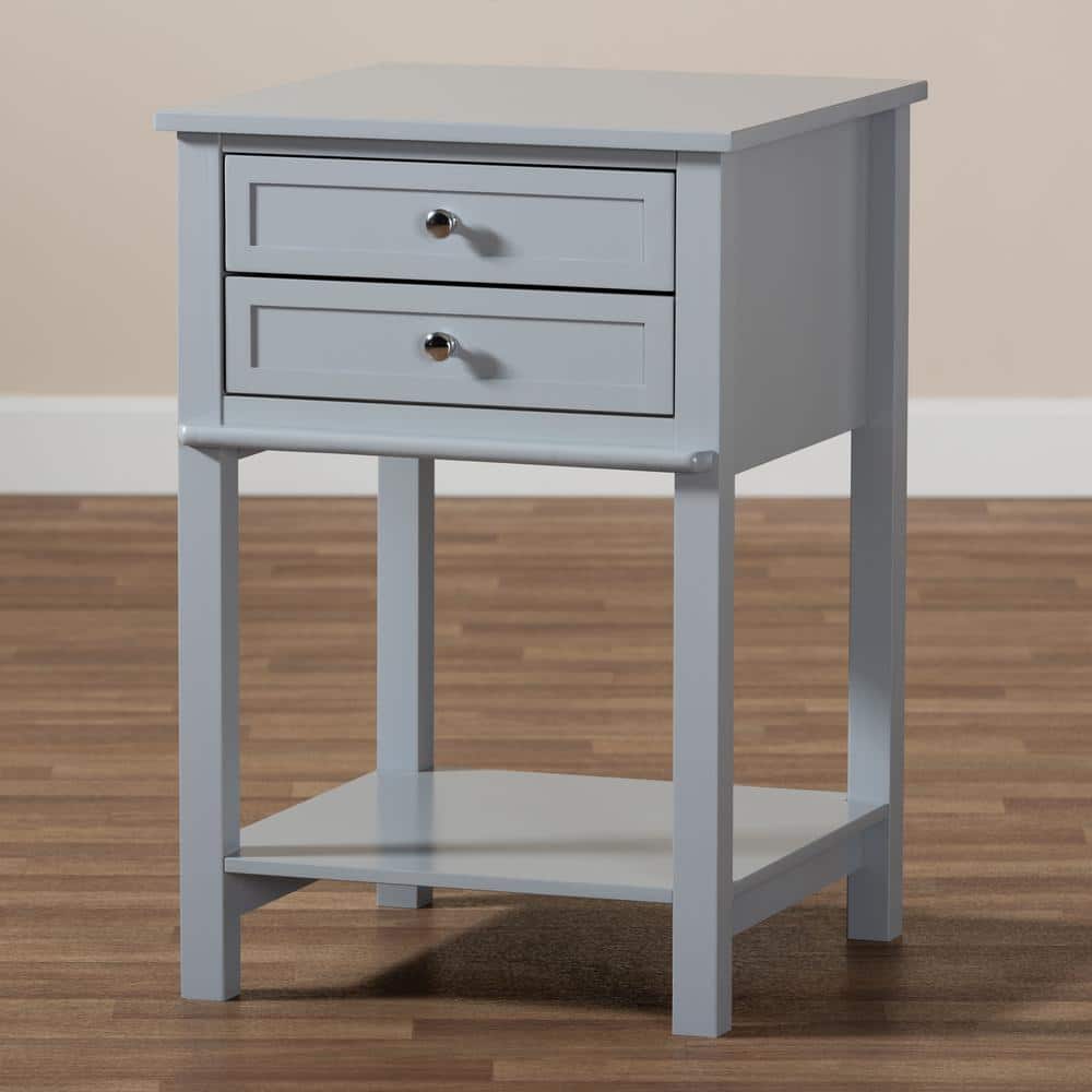 Willow Light Grey 2-Drawer Wood Nightstand with Silver Knobs