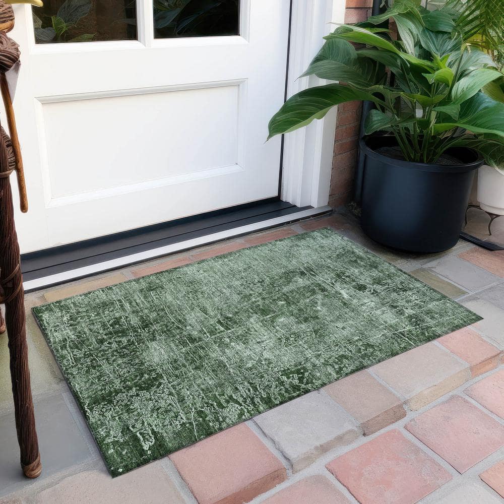 Emerald Green Synthetic Flat Woven Rectangular Rug