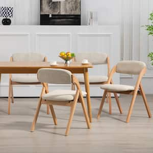 Folding Wooden Stackable Dining Chairs with Khaki Padded Seats (Set of 4)