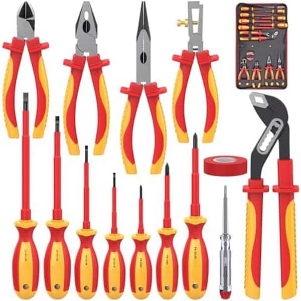 Insulated Electrician Tool Set 14-Piece VDE Certified Electrical Tools with Pliers Screwdrivers Tester Bag Kit