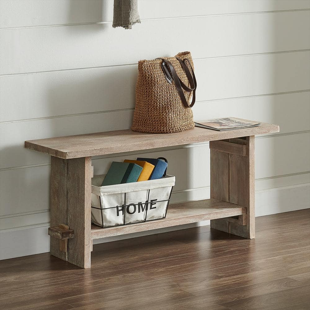 40" Driftwood Mango Wood Storage Bench