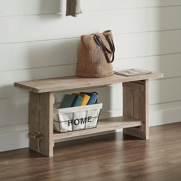 Castleton Mango Wood Driftwood Bench (18 in. H x 40 in. W x 14 in. D)