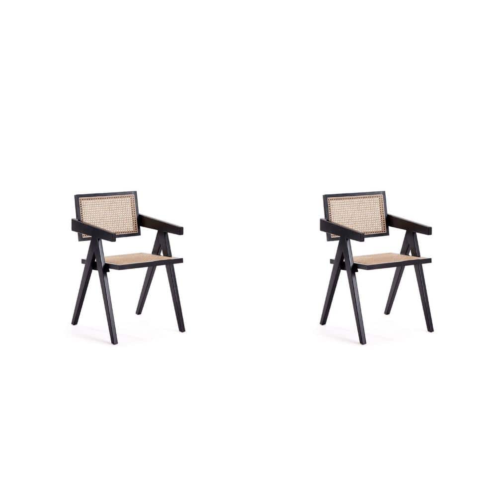 Hamlet Black and Natural Cane Rattan Dining Arm Chair Set of 2