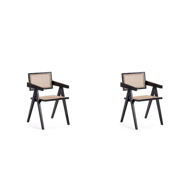 Manhattan Comfort Hamlet Black and Natural Cane Dining Arm Chair (Set of 2)