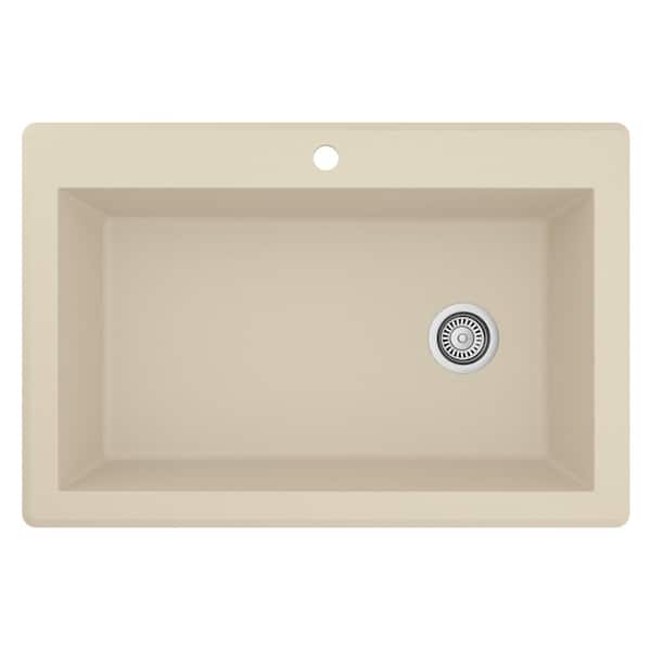 Drop-In Quartz/Granite Composite 33 in. 1-Hole Single Bowl Kitchen Sink in Bisque
