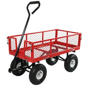 Red Steel Utility Cart with Removable Folding Sides
