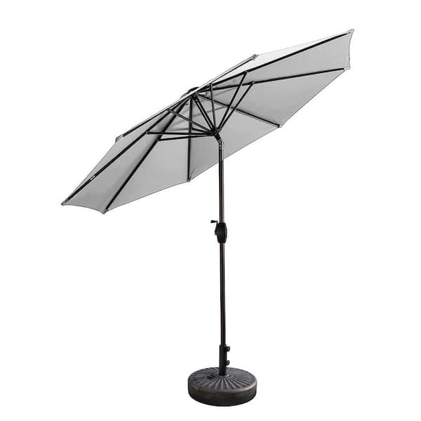 Tristen 9 ft. Outdoor Patio Crank and Tilt Market Umbrella in White with Bronze Round Fillable Plastic Base
