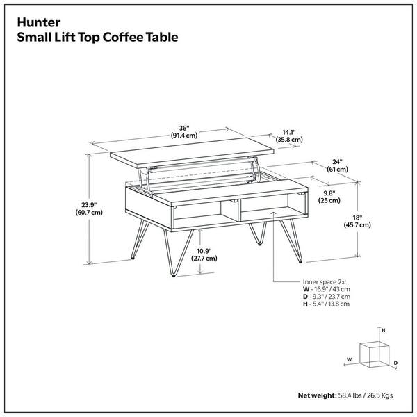 Simpli Home Hunter 36 in. Oak Wide Rectangle Wood Industrial Small