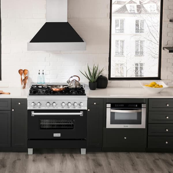 36 in. 6 Burner Dual Fuel Range with Black Matte Door in Fingerprint Resistant Stainless Steel