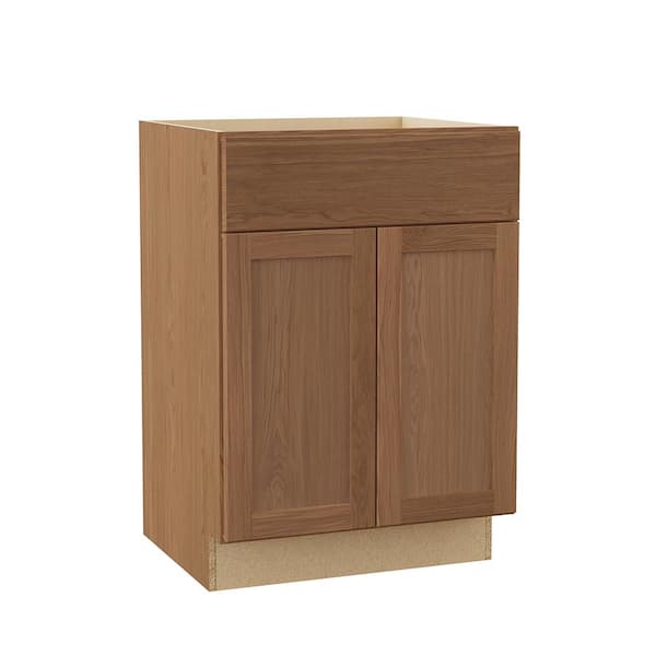 Hampton Bay Sinclair 24 in. W x 21 in. D x 34.5 in. H Assembled Bath Sink Base Cabinet in Shaker Saddle Oak