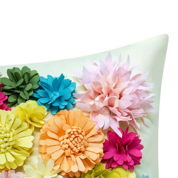 Lumbar Big Sofa Pillow, Floral Hand Sewn Throw Cushion
