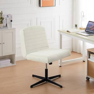 Modern Office Desk Chair No Wheels Armless Wide Fabric Padded, Swivel and Height Adjustable, Beige