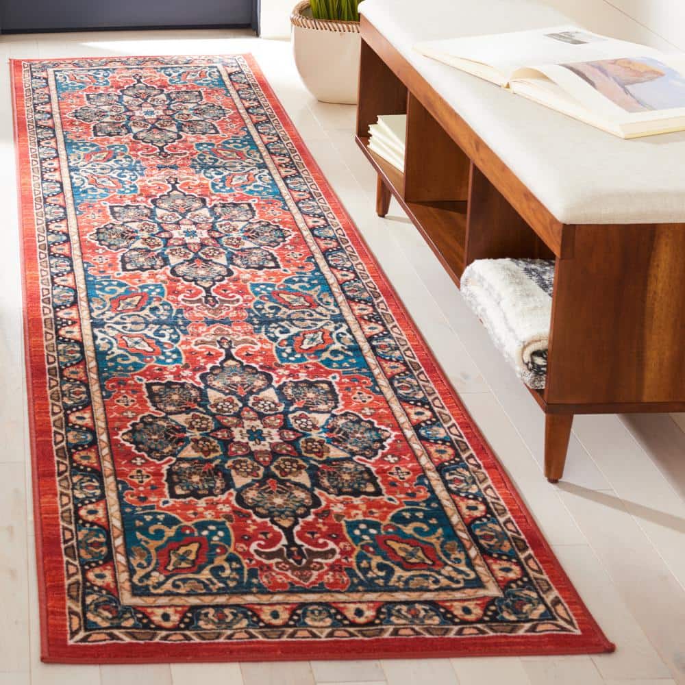 Riviera Black and Red Synthetic Runner Rug, 2'2" x 9'