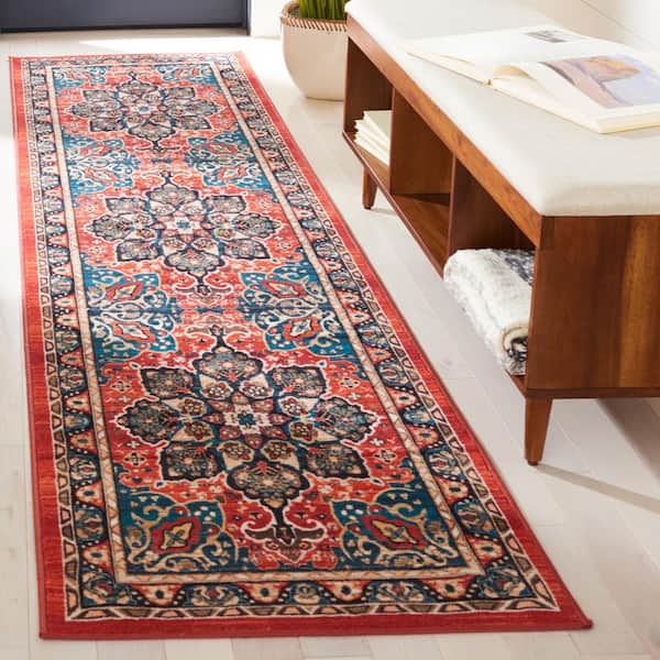 Riviera Black/Red 2 ft. x 9 ft. Machine Washable Medallion Border Runner Rug