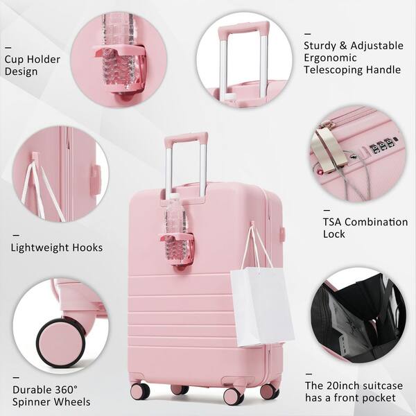 Polibi 4-Pieces Pink ABS Plastic Luggage Set with USB Charging