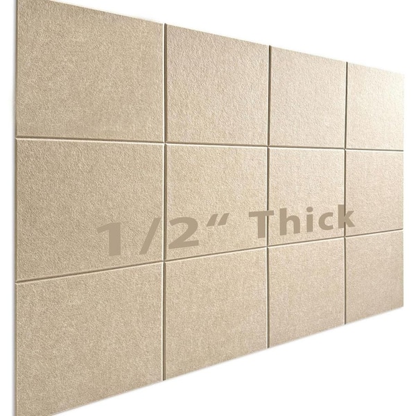 12-Pack Large Felt Bulletin Board Tiles 48 x 36 Thicker 0.47 in. with 35 Push Pins for Wall Decor Tan 12 Sheets