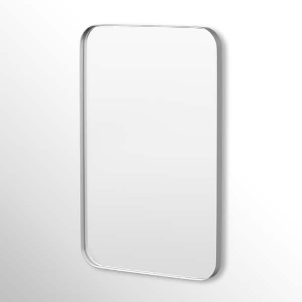 24 in. W x 36 in. H Rectangular Framed Tempered Glass Wall-Mounted Bathroom Vanity Mirror in Silver
