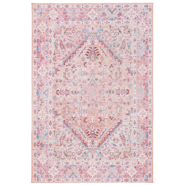 Serapi Beige/Pink 4 ft. x 6 ft. Machine Washable Floral Area Rug