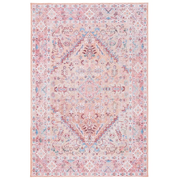 SAFAVIEH Serapi Beige/Pink 8 ft. x 10 ft. Machine Washable Floral Area Rug