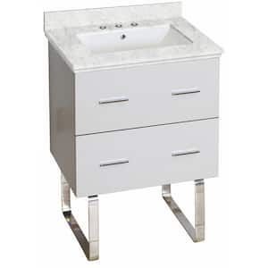 16-Gauge-Sinks 23.75 in. W x 18.25 in. D Bath Vanity in White with Stone Vanity Top in Bianca Carrara with White Basin