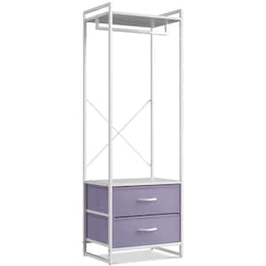 Purple Steel Clothes Rack with Fabric Drawers and Wood Top 15.25 in. W x 70 in. H