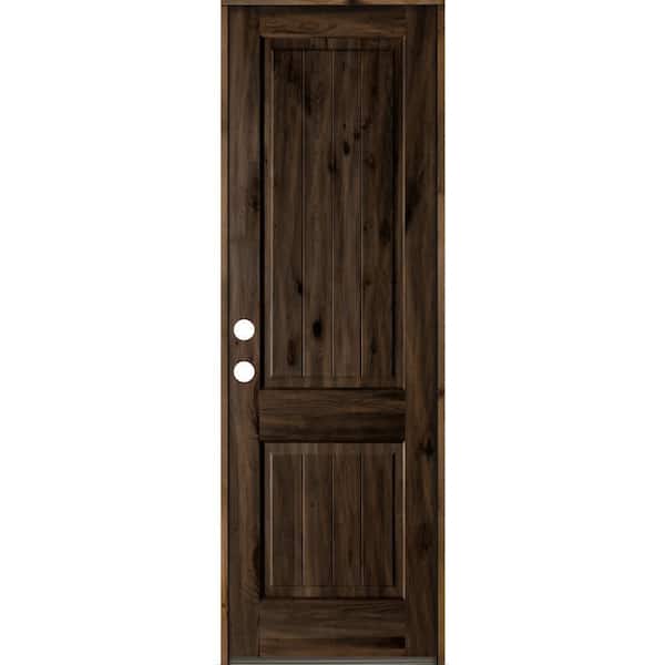 Krosswood Doors 30 in. x 96 in. Rustic Knotty Alder Square Top V-Grooved Right-Hand/Inswing Black Stain Wood Prehung Front Door
