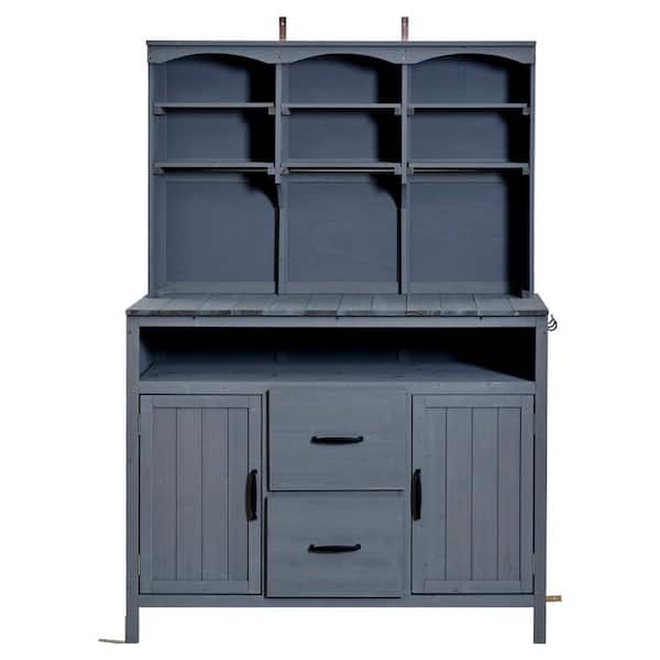 Glynis 45.3 in. W x 20.5 in. D x 65 in. H Gray Solid Wood Outdoor Potting Bench with 2 Doors and 2 Drawers