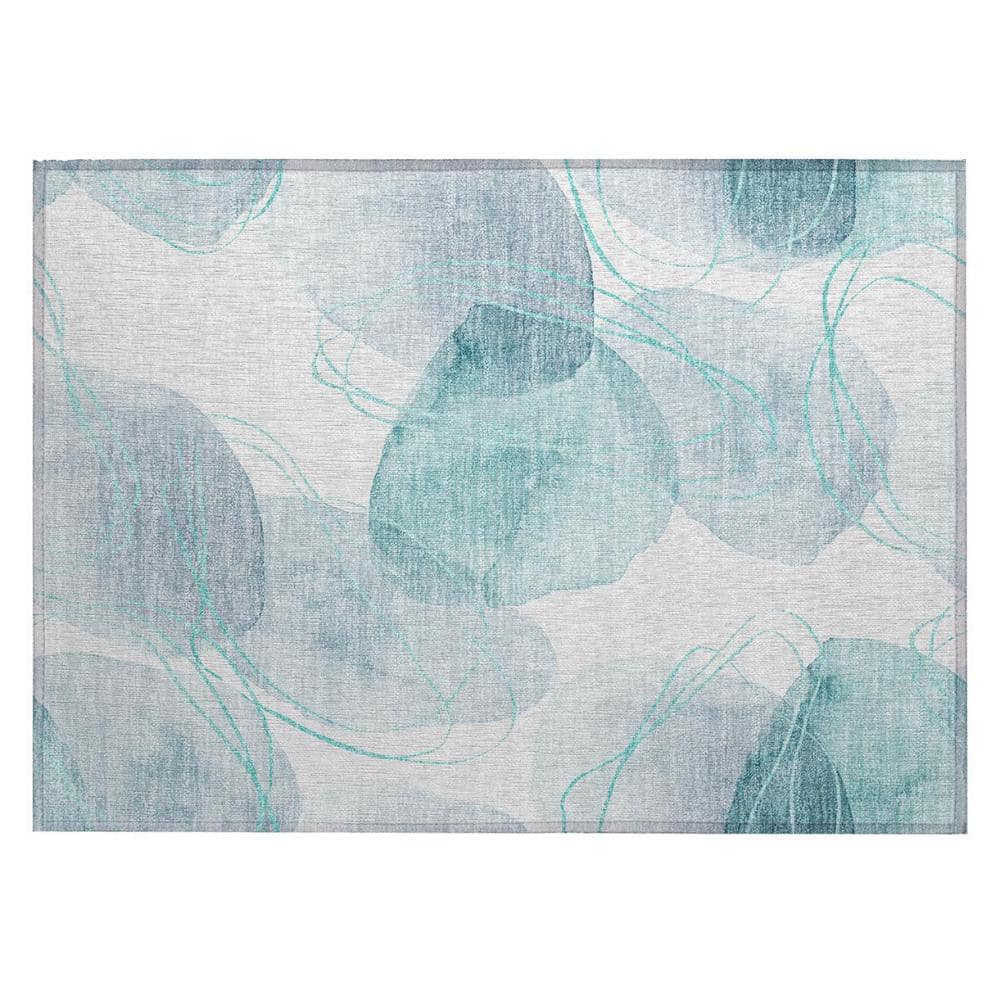 Teal and Ivory 2 ft. x 3 ft. Woven Abstract Rectangle Indoor/Outdoor Area Rug price history on PriceWatchPro